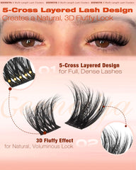 Geeneiya Fluffy Lash Clusters create cat-eye look with defined, lifted edges.