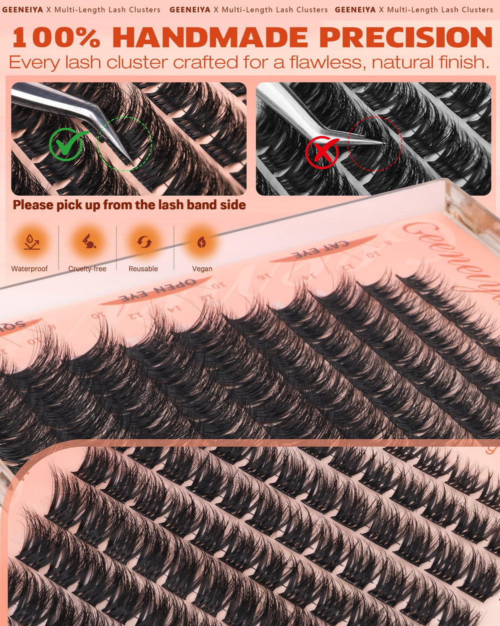 Geeneiya Fluffy Lash Clusters deliver fuller, denser lashes with lightweight feel.
