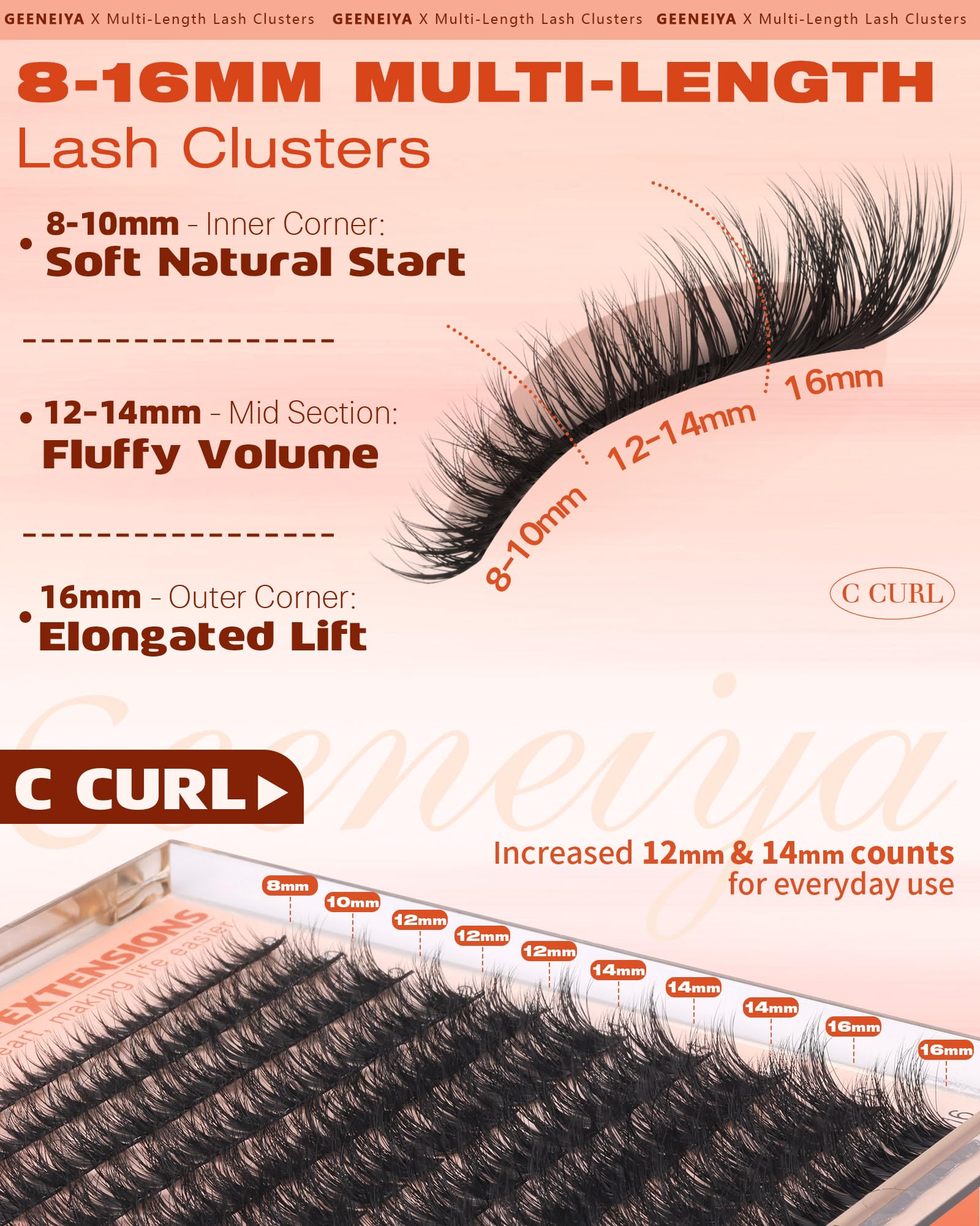 Geeneiya Fluffy Lash Clusters open-eye look enhances brightness and openness.