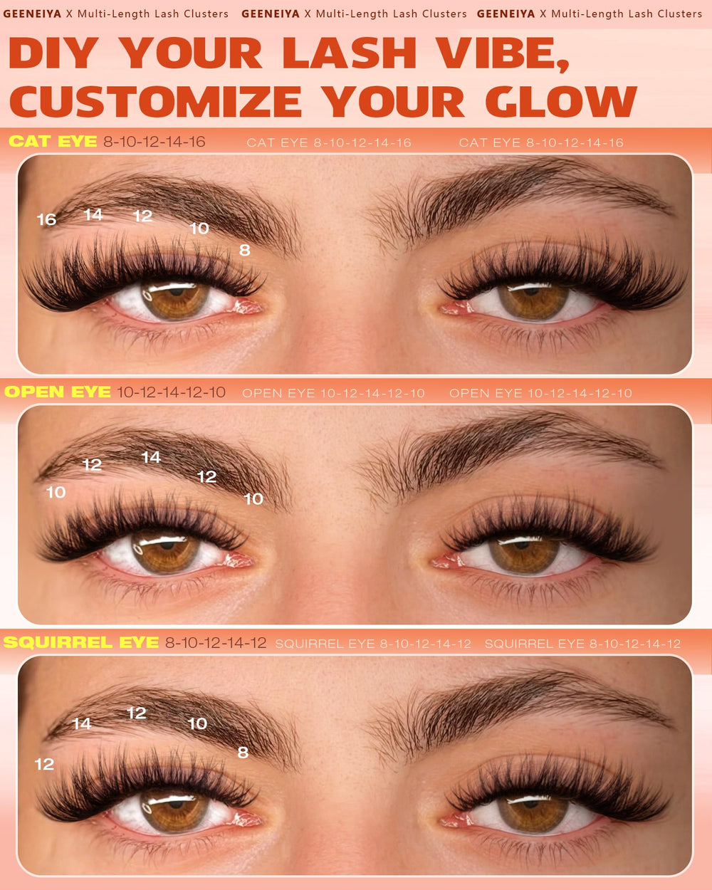 Geeneiya Fluffy Lash Clusters squirrel-eye look for flirty, wide-eyed charm.