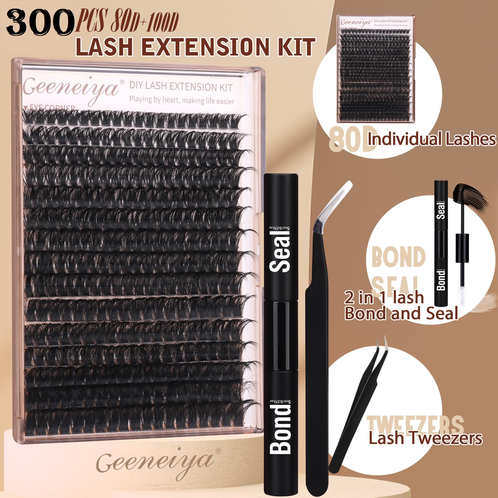 Geeneiya lash bond and seal bottle designed for durable cluster lashes.