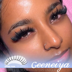 Geeneiya lash extension clarity movement highlights featherweight spikes and natural eye motion.