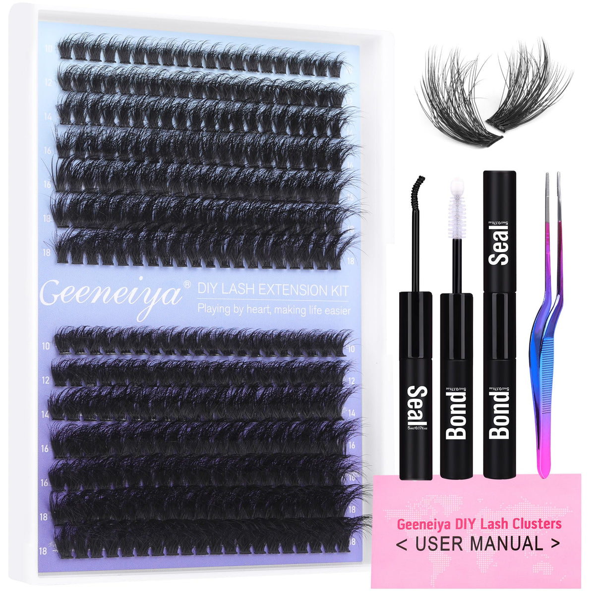 Geeneiya lash extension kit front view for at-home salon-quality lashes