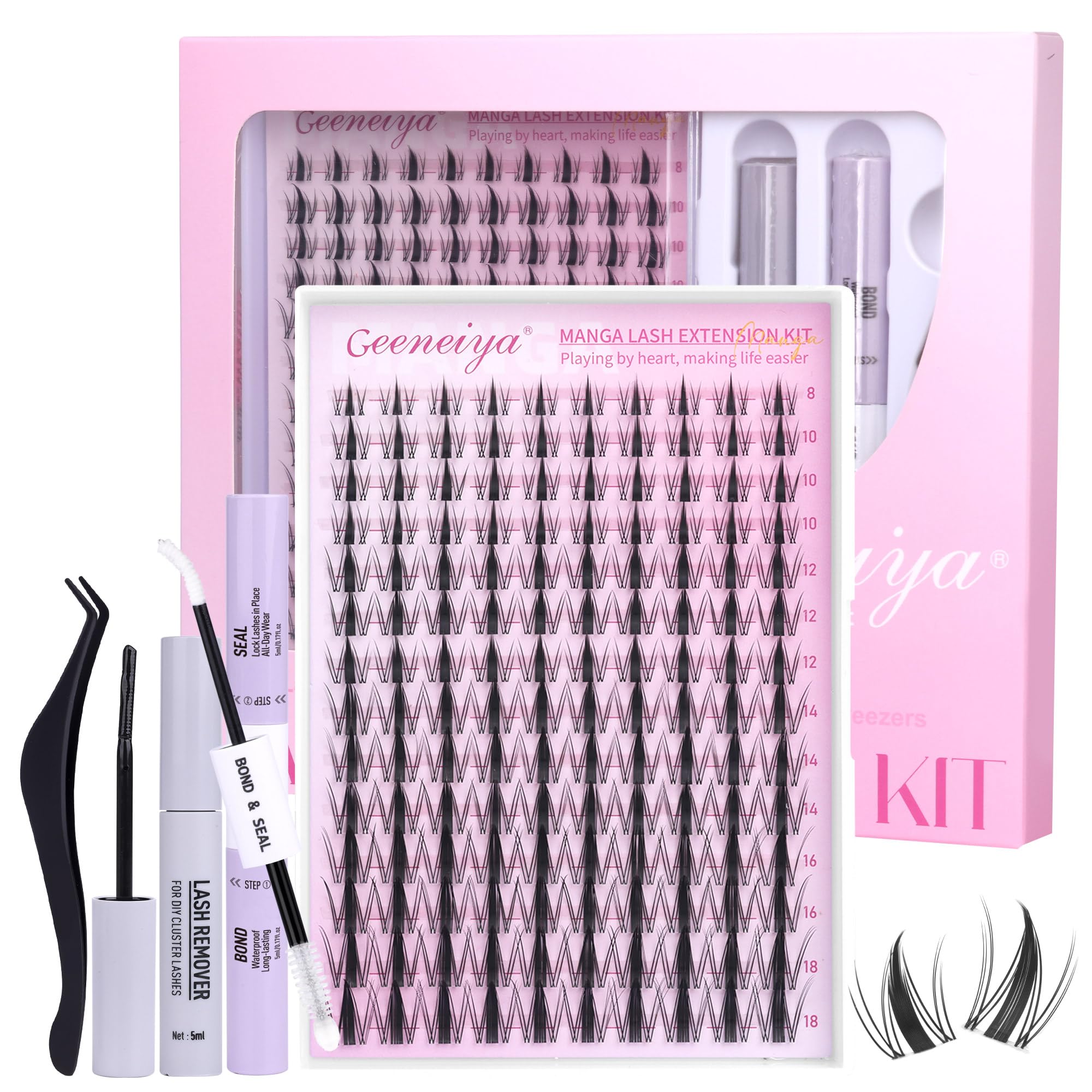Geeneiya Manga Lashes Clusters Kit close-up with invisible band for natural blend