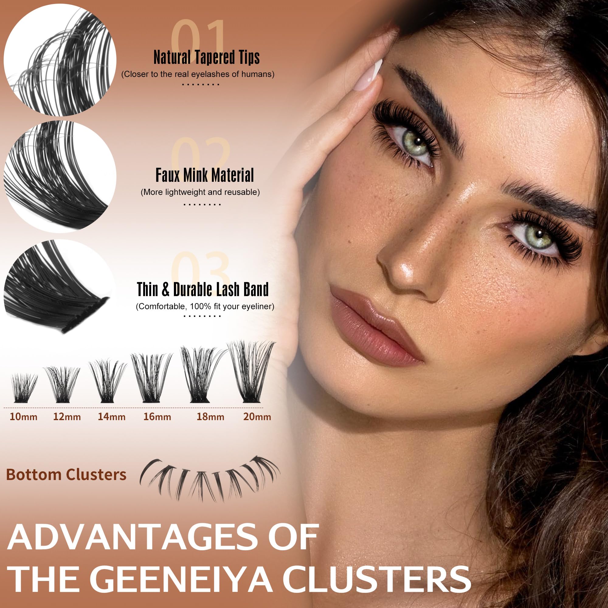 Geeneiya matte black wispy clusters for comfortable, natural-feeling lashes.