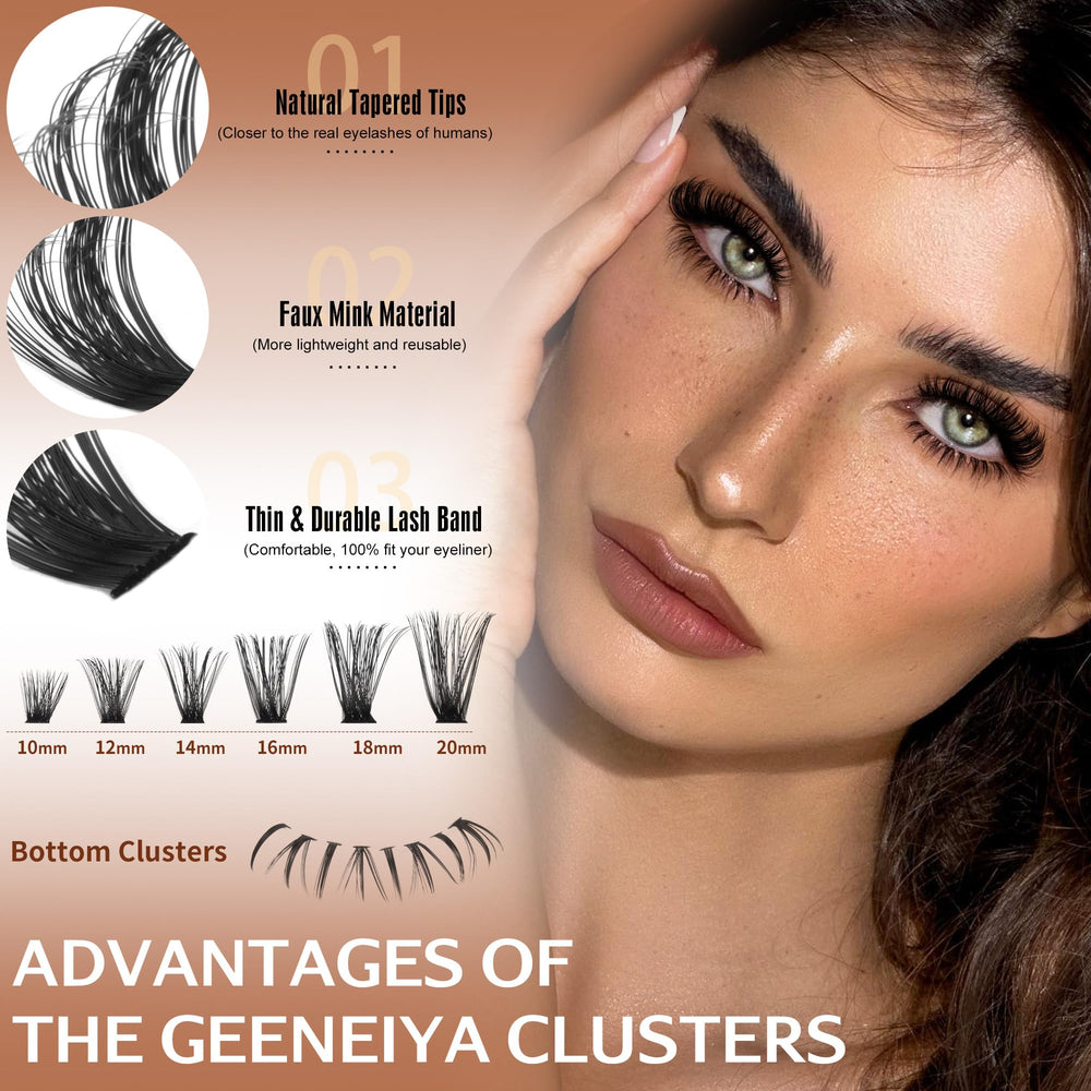 Geeneiya matte black wispy clusters for comfortable, natural-feeling lashes.