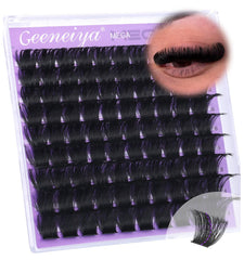 Geeneiya Mega Lash Clusters band closeup shows a wide lash band for dramatic volume.