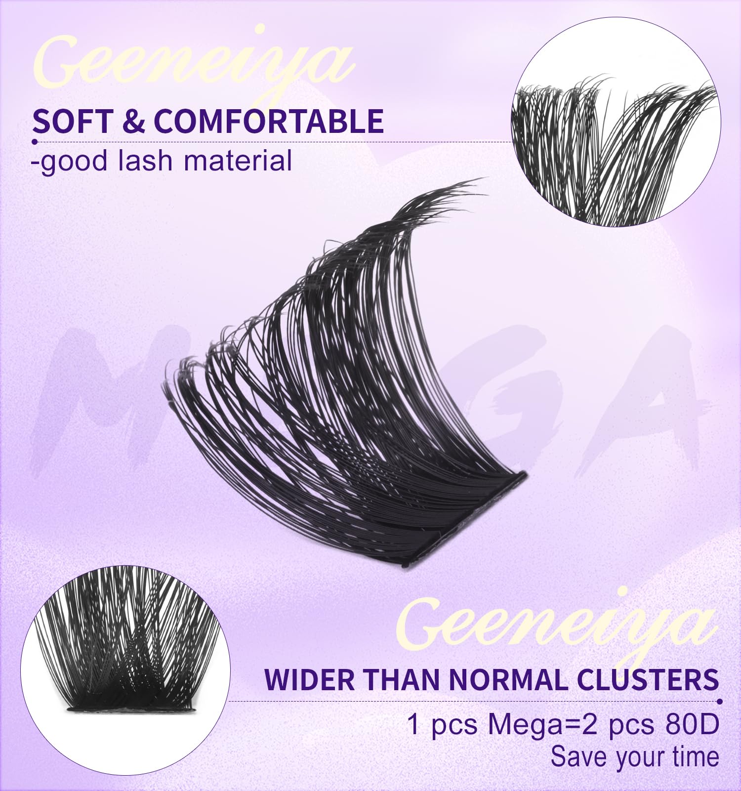 Geeneiya Mega Lash Clusters full-eye look demonstrates easy, voluminous lashes in minutes.
