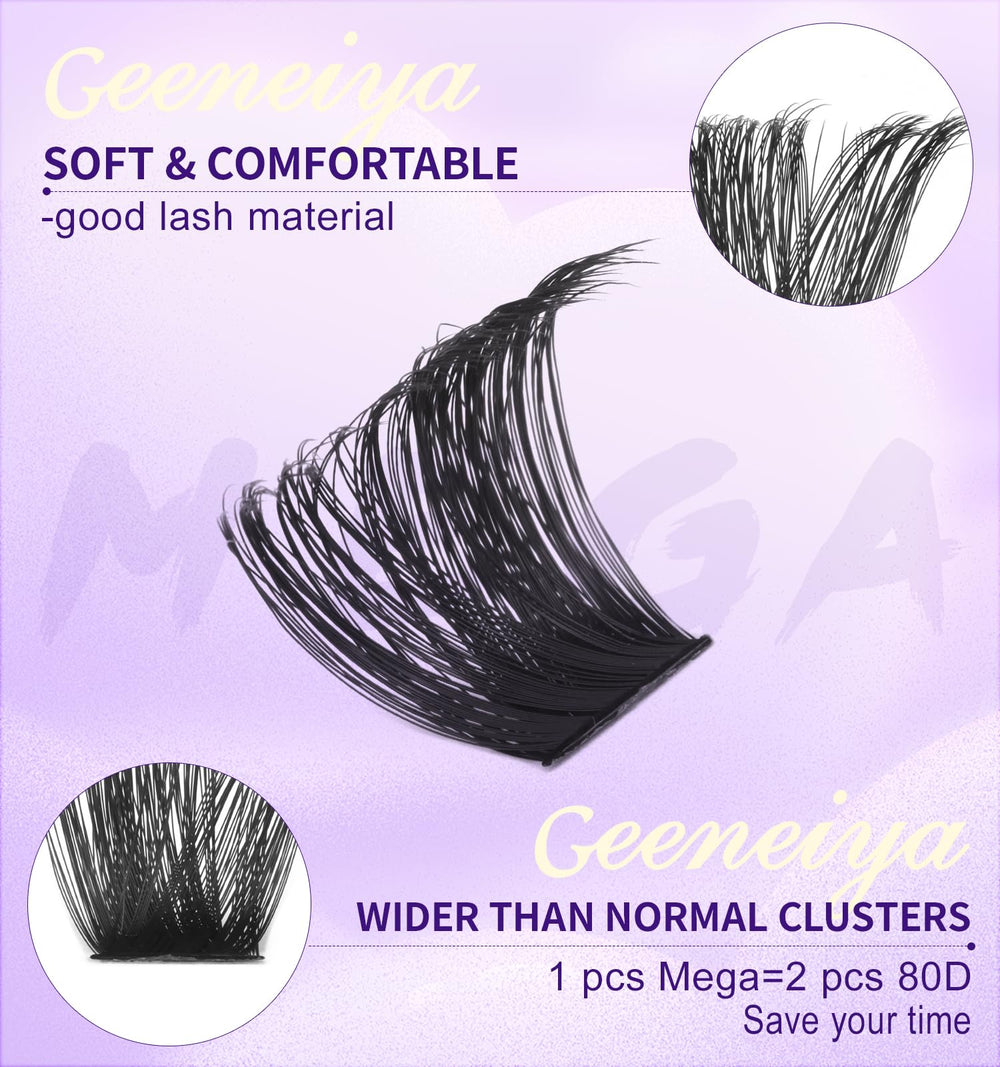 Geeneiya Mega Lash Clusters full-eye look demonstrates easy, voluminous lashes in minutes.