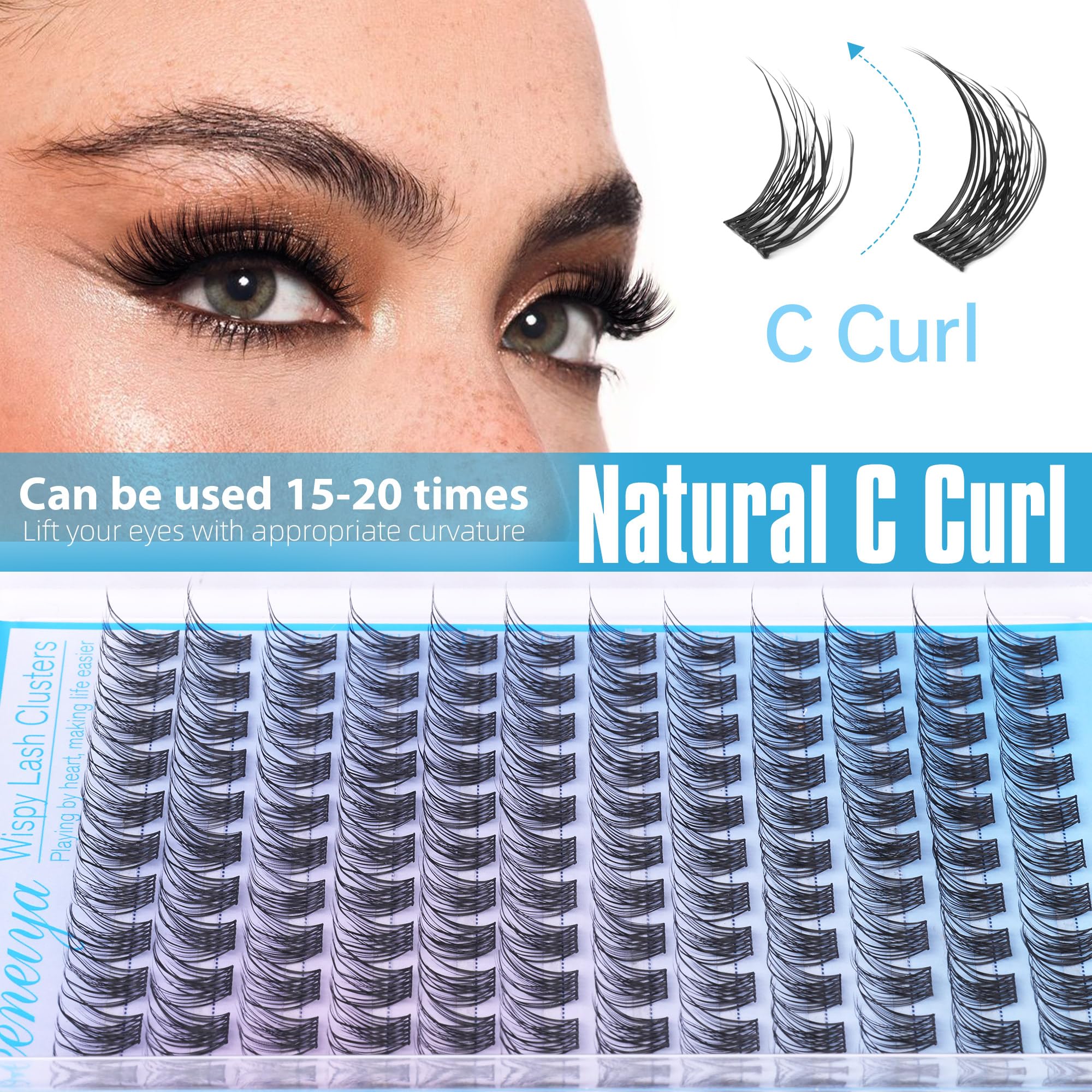 Geeneiya natural lash clusters 12mm provide seamless blend with own lashes.