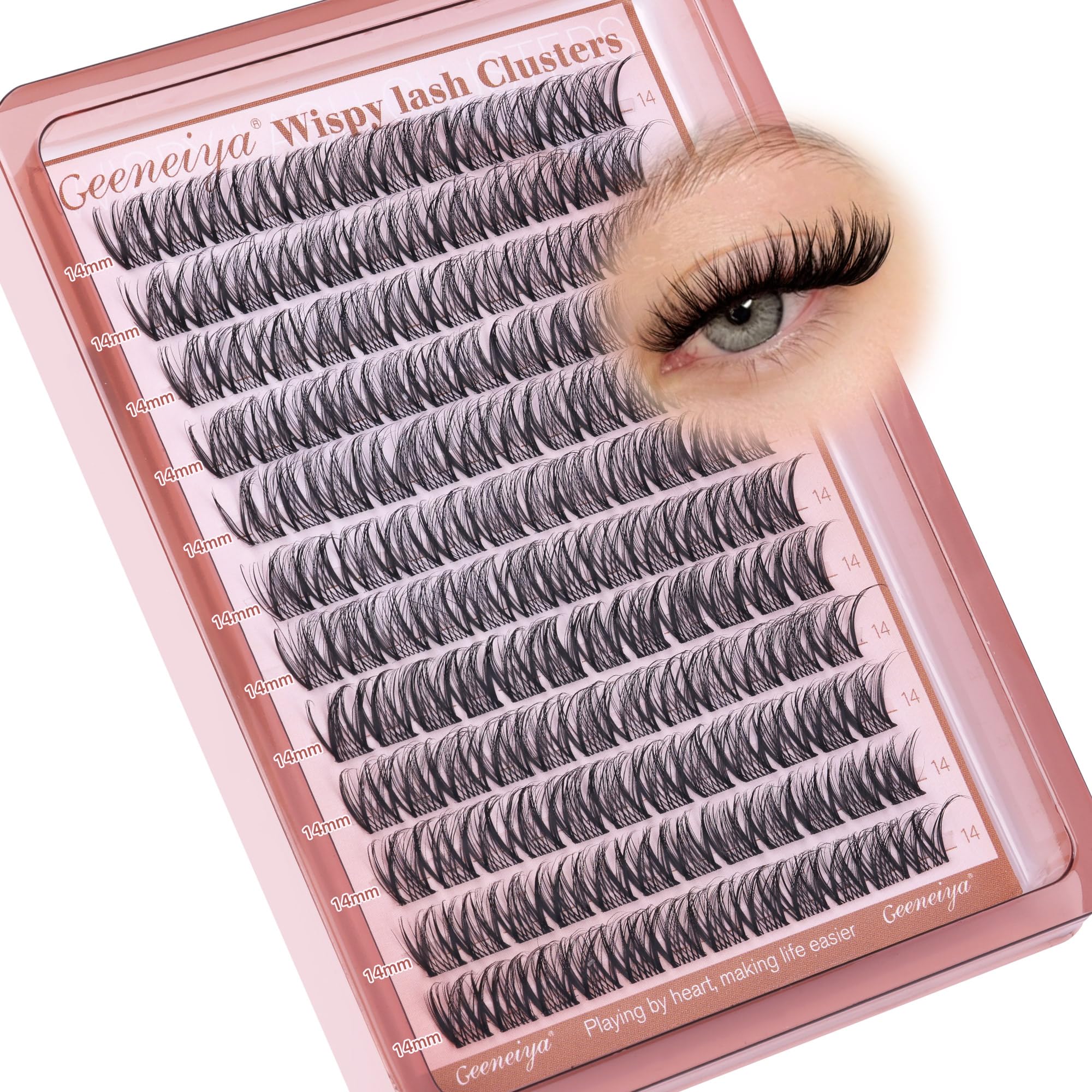 Geeneiya natural lash clusters 14mm, C curl, for a soft daily enhancement.