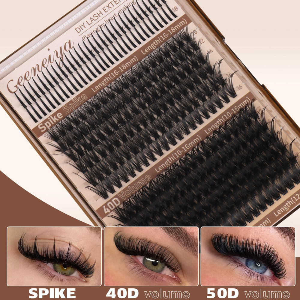 Geeneiya spikes lash clusters 16-18mm for dramatic stacking.