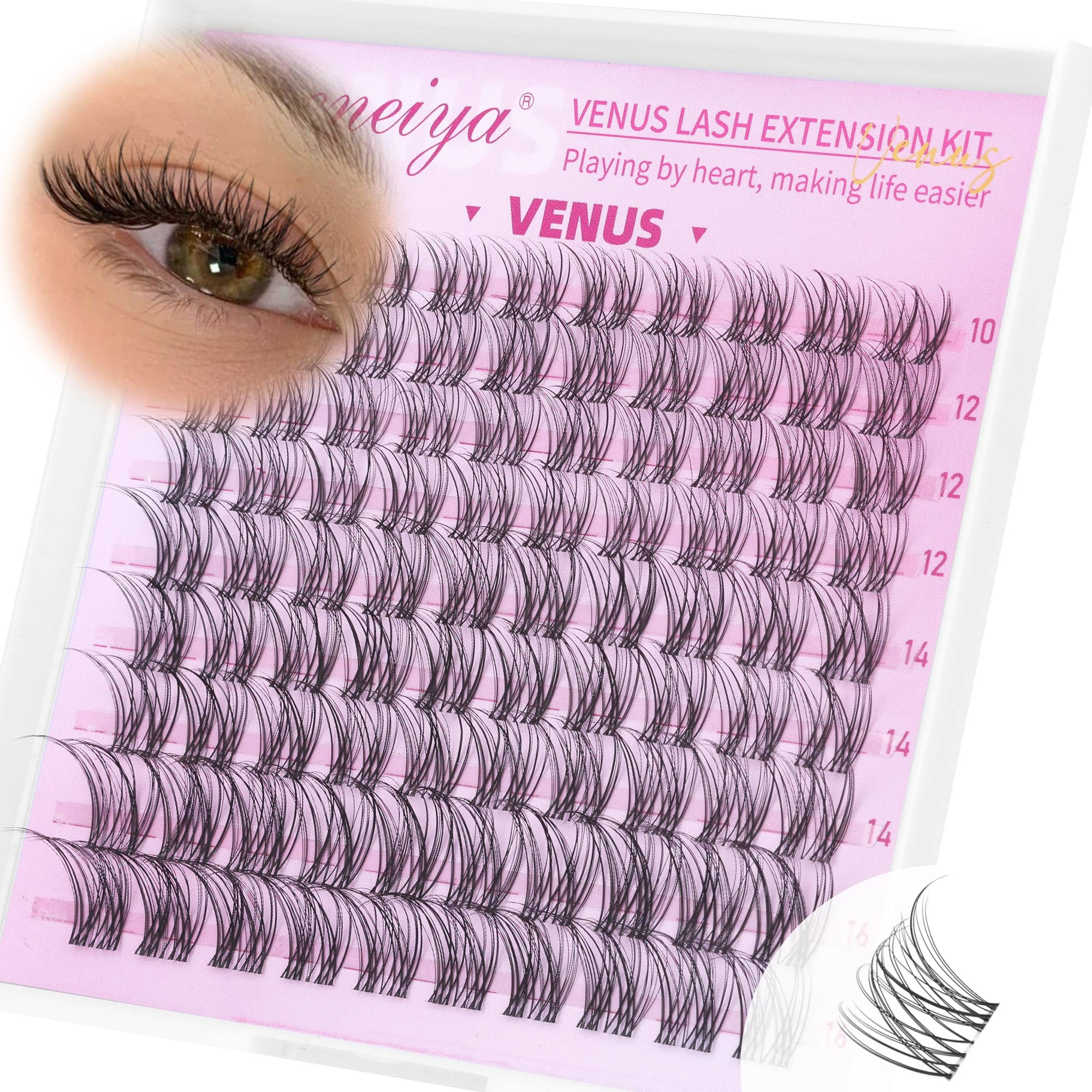 Geeneiya VENUS lash clusters 10-16mm with invisible band for natural enhancement