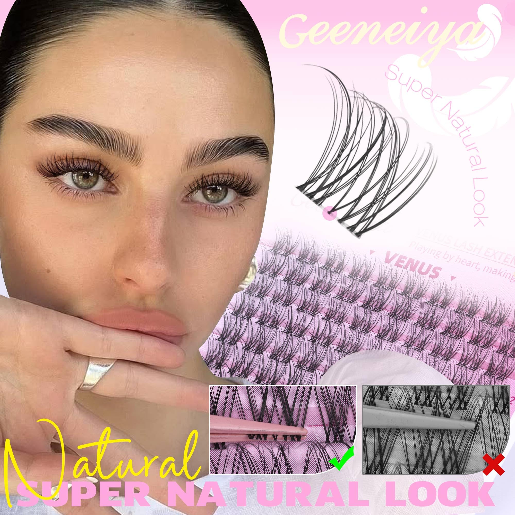 Geeneiya VENUS lash clusters clear band for comfortable all-day wear