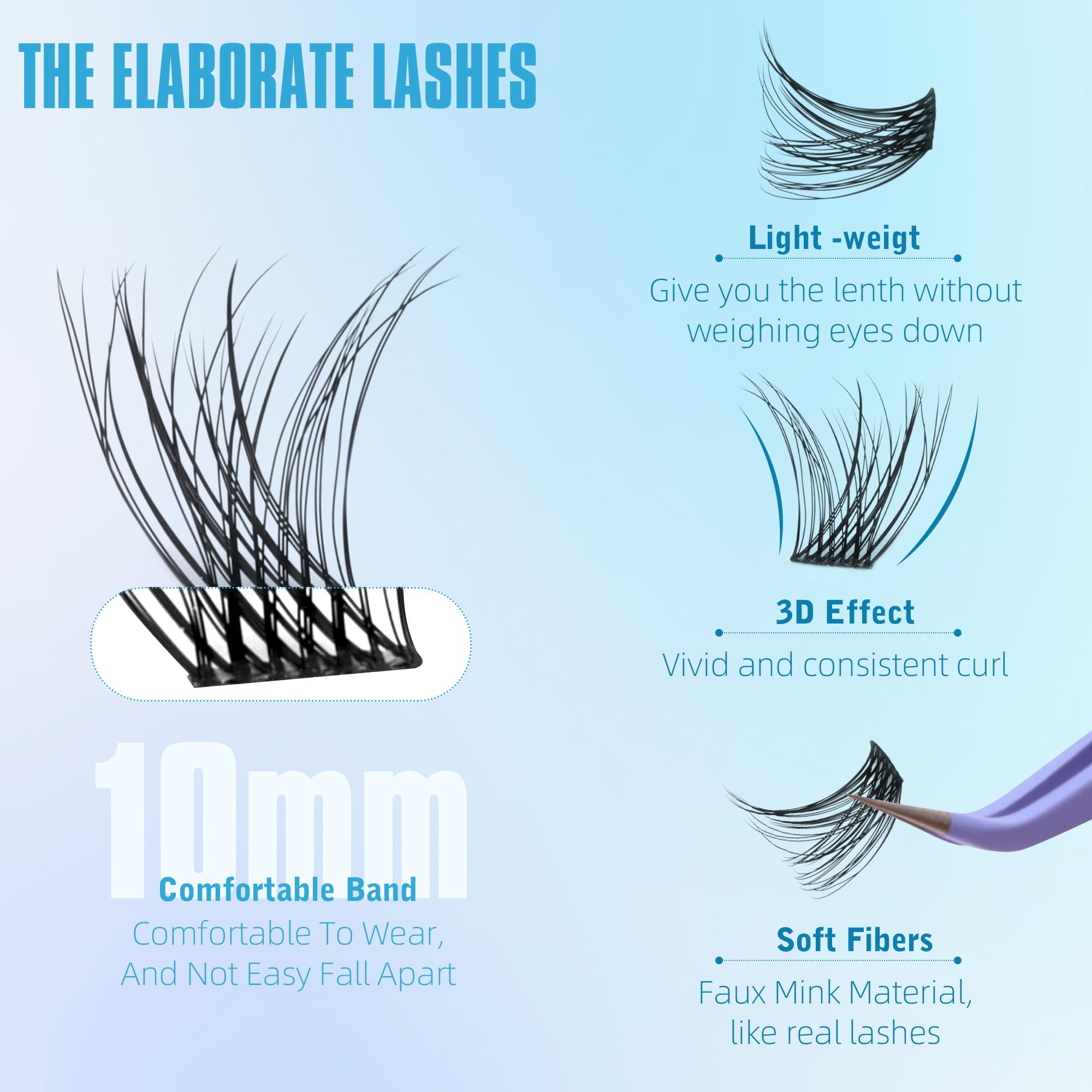 Geeneiya waterproof cluster lashes offer durable wear all day.