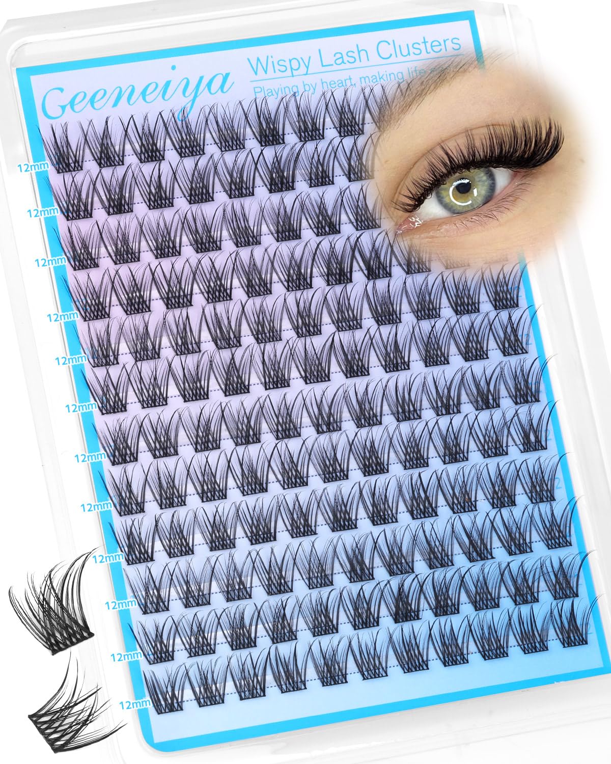 Geeneiya wispy cluster lashes 12mm for a natural, eye-brightening everyday look.