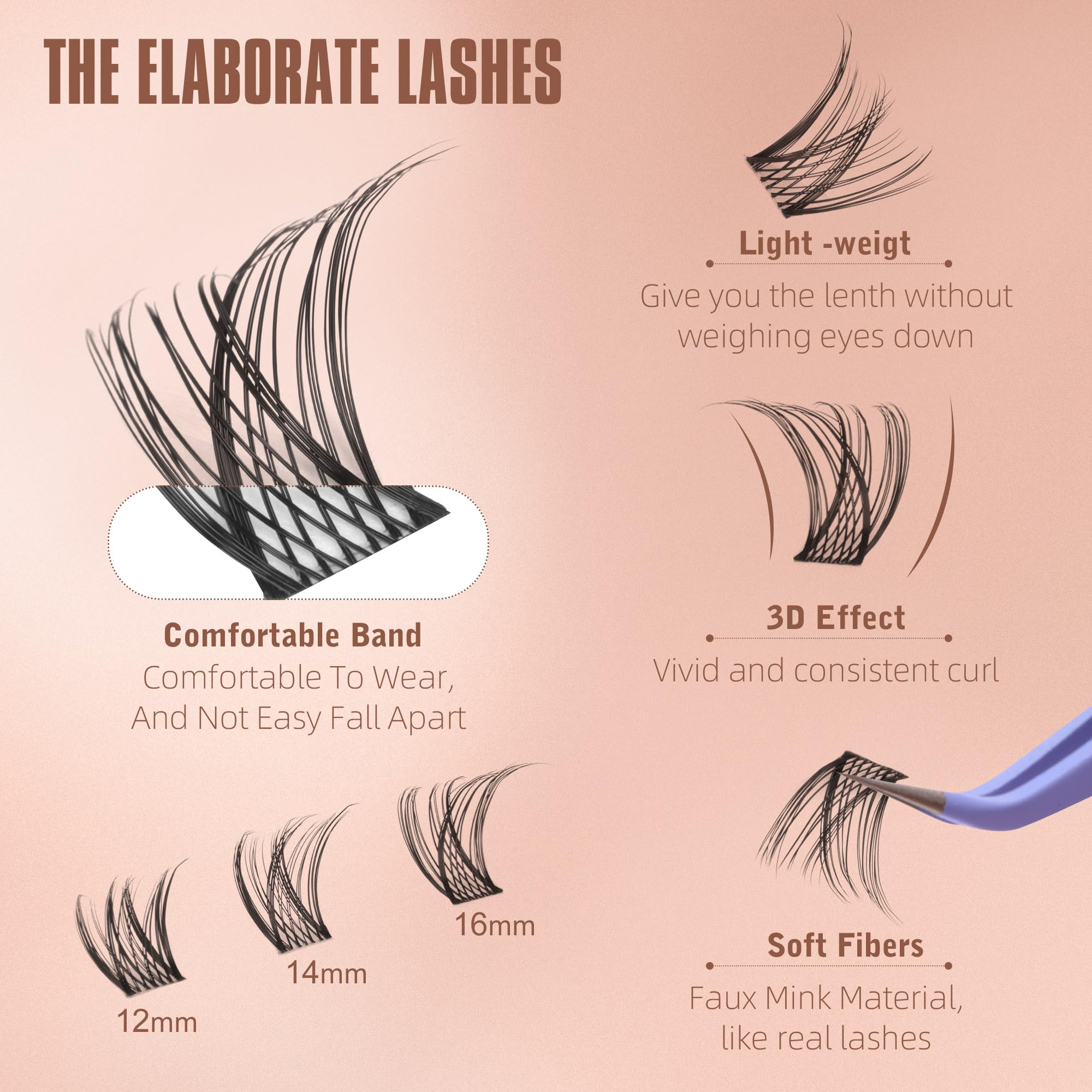 Geeneiya wispy cluster lashes 16mm for fuller drama