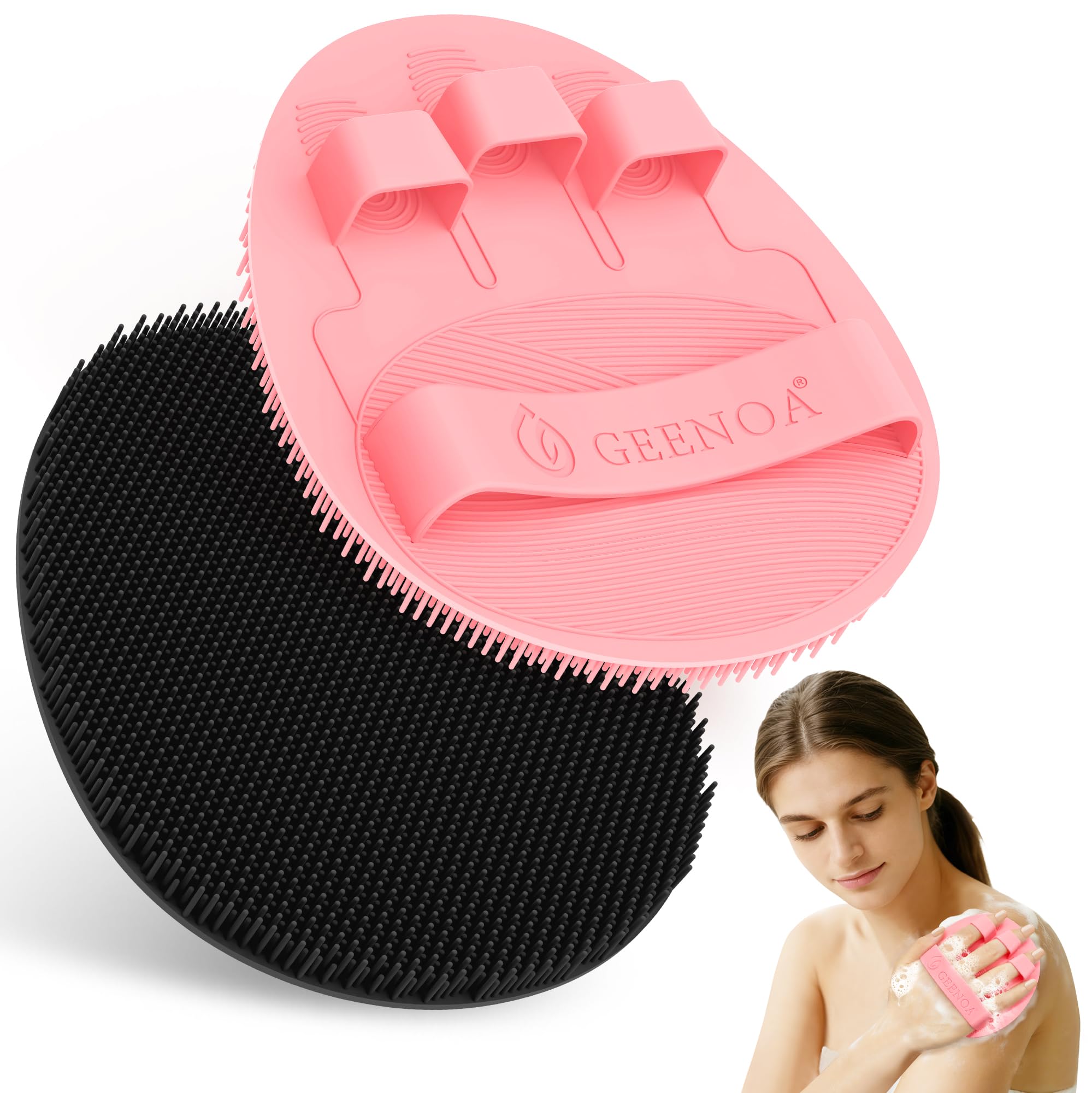 GEENOA Upgrade silicone bath glove with 360-no-slip lines for secure grip in wet shower sessions.
