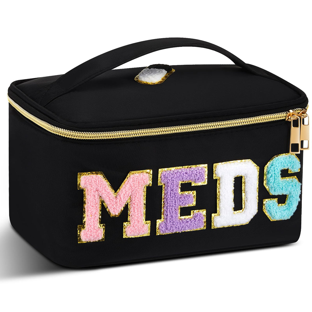Geetery meds bag with handle and zipper for easy travel organization.
