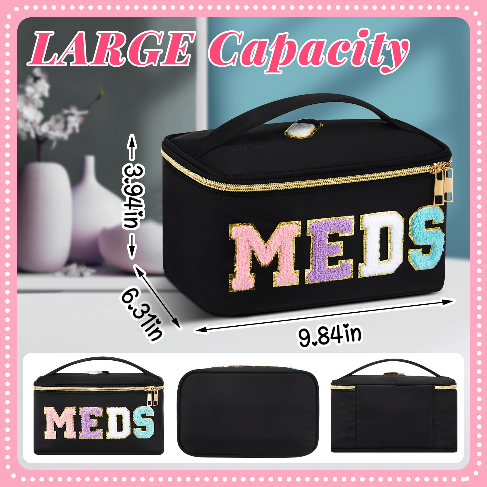 Geetery travel cosmetic bag zipper close-up showing smooth opening.