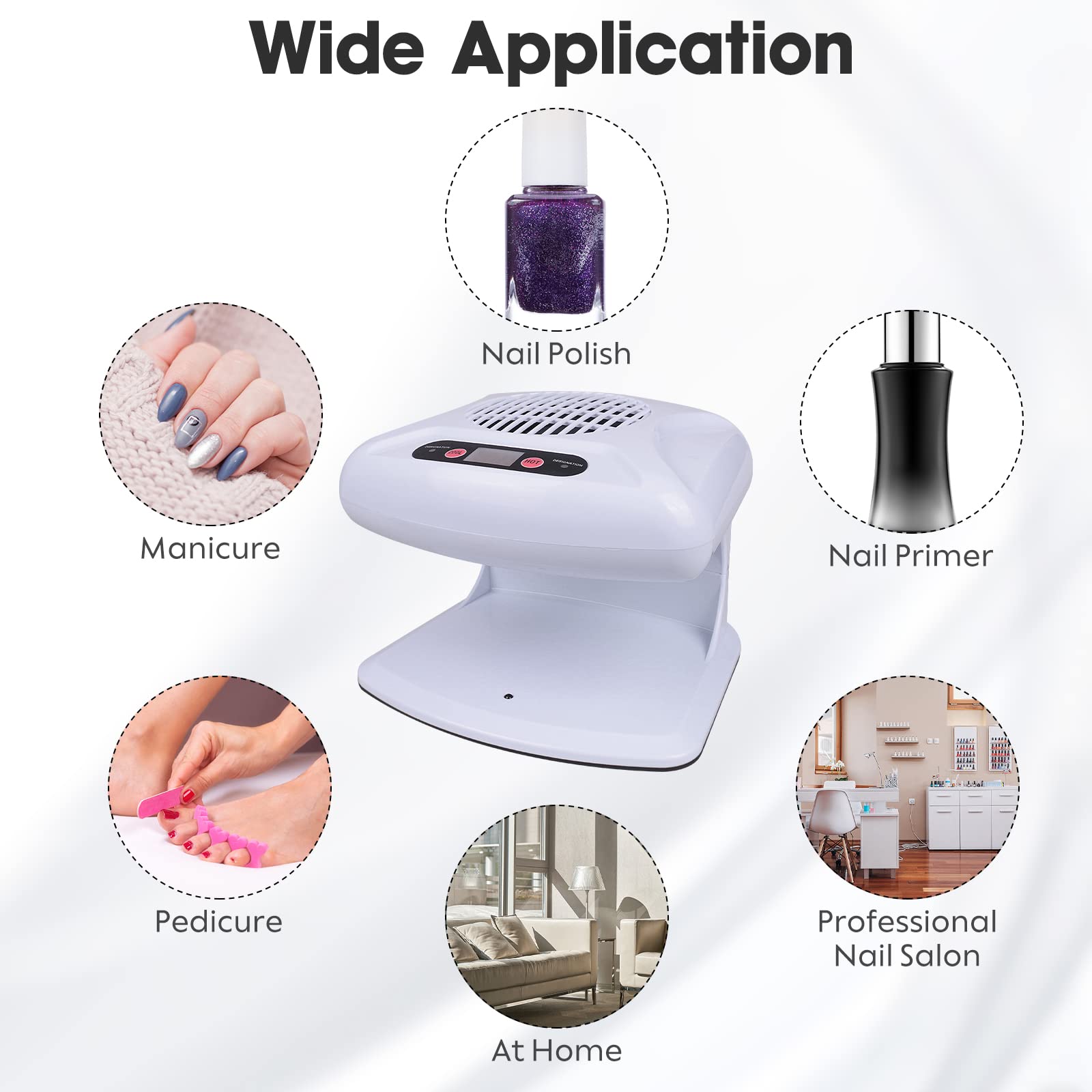 Gegong air nail dryer can dry two hands at once for efficiency.