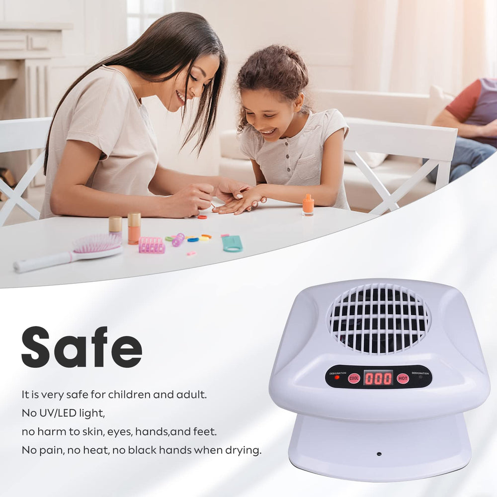 Gegong air nail dryer offers warm and cool air modes for year-round use.