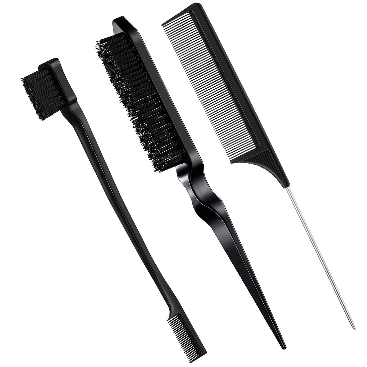 Geiserailie 3Pcs slick back brush set for precise edge control and sleek hairlines.