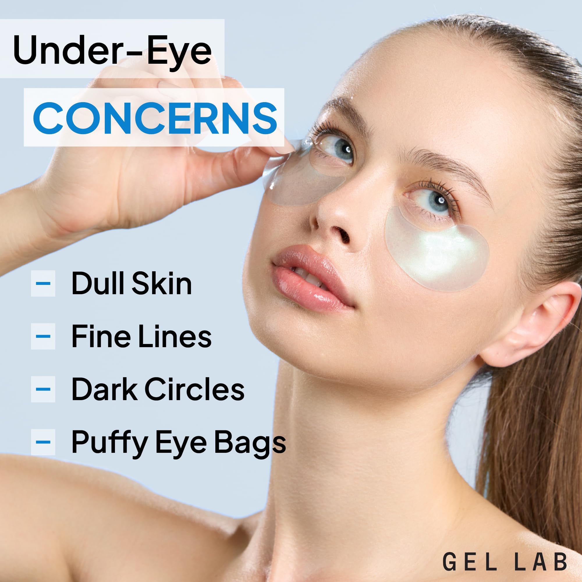 Gel Lab REGLOW eye patches closeup highlighting hydration and soothing texture.