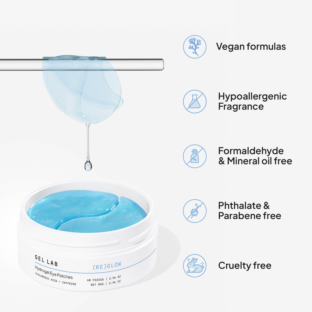 Gel Lab REGLOW eye patches ingredients feature hyaluronic acid and caffeine.