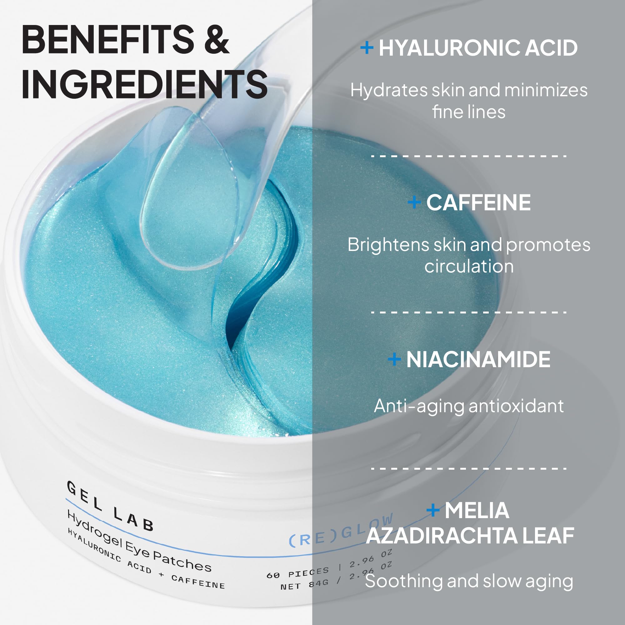 Gel Lab REGLOW eye patches packaging open shows the ready-to-use setup.