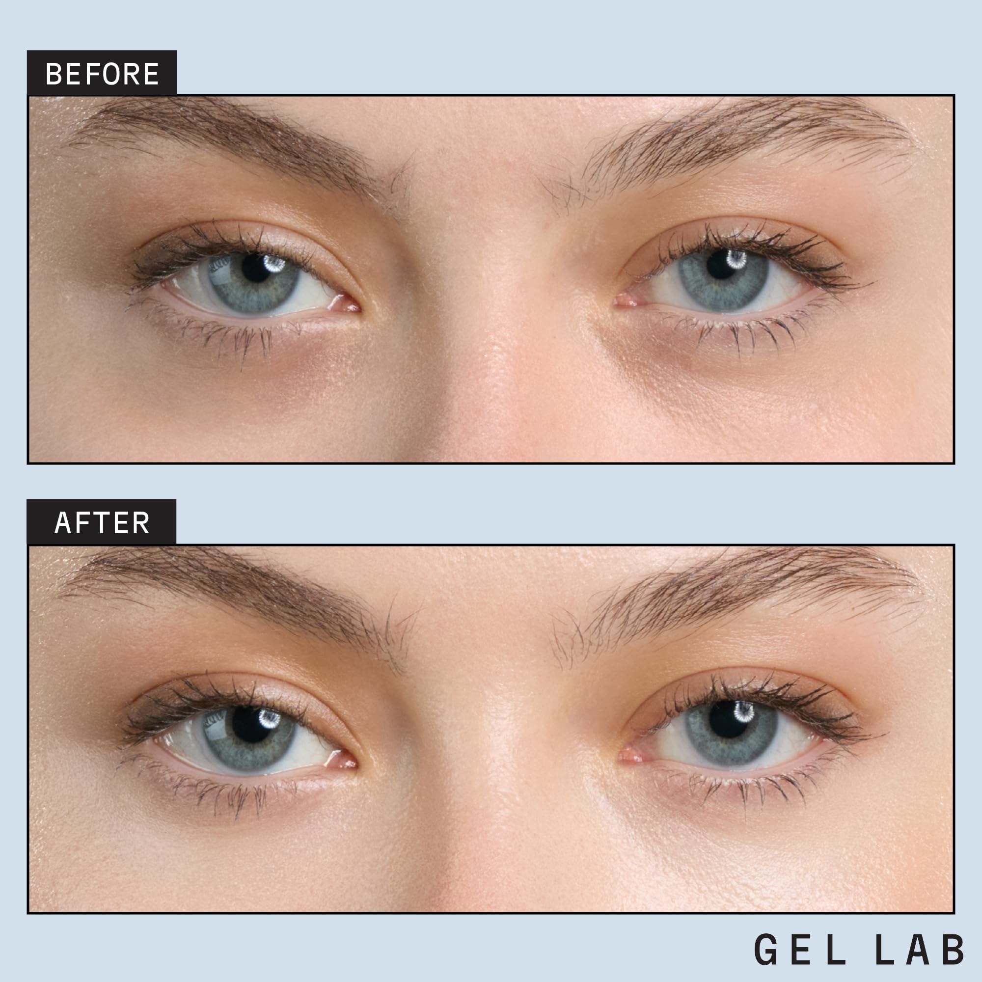 Gel Lab REGLOW eye patches under-eye application demonstrates instant cooling and coverage.