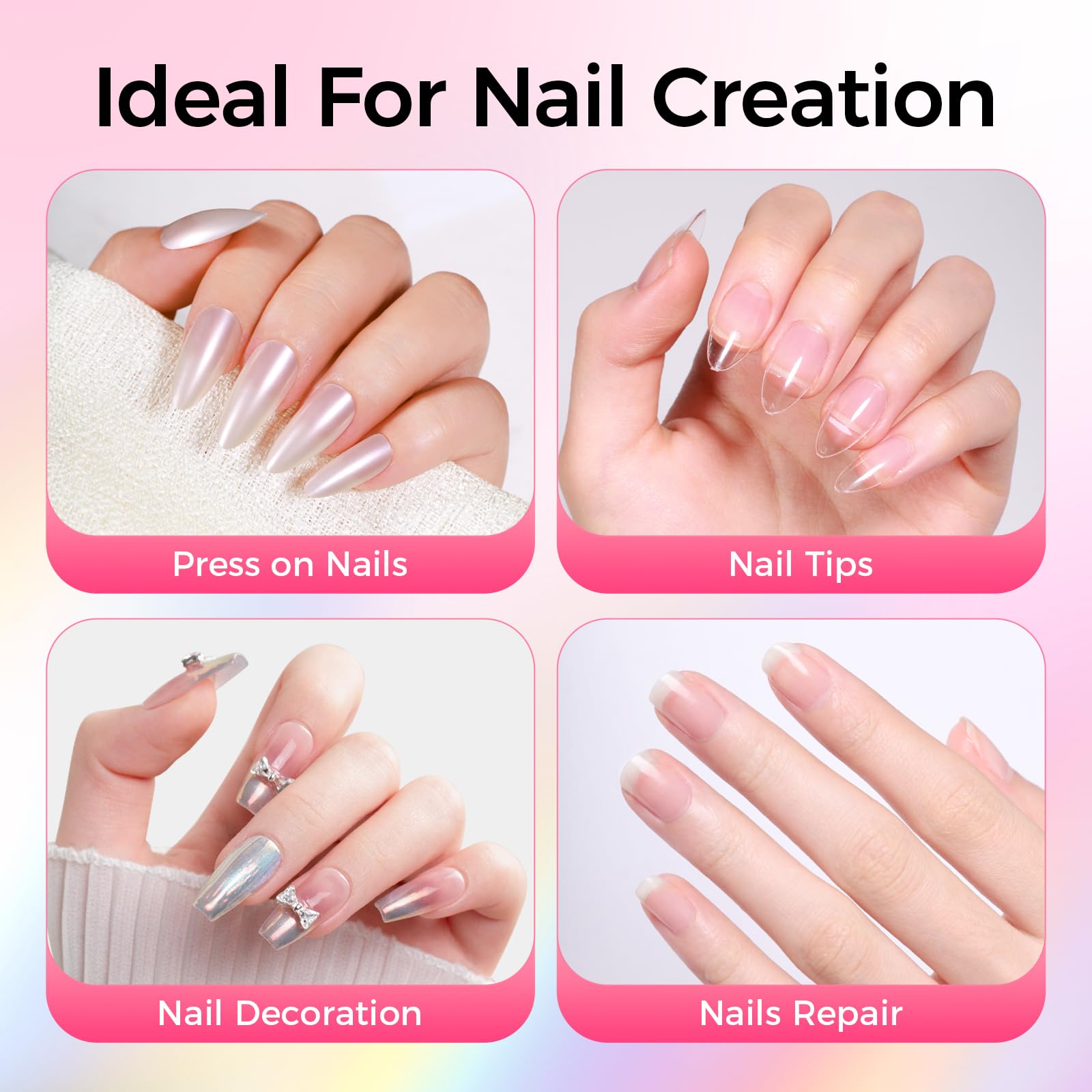 Full coverage nail tips bonded with GELLAKTIK glue