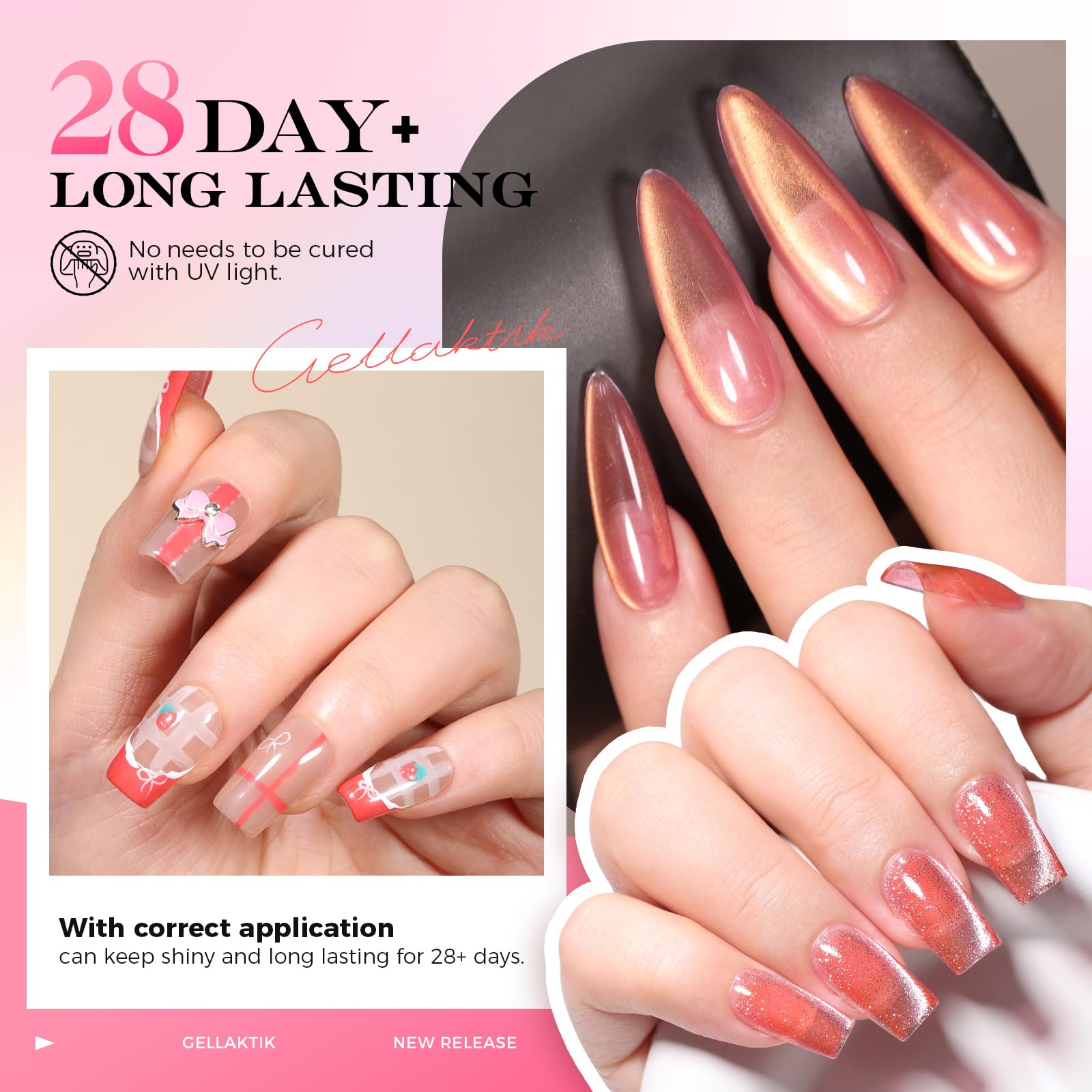 Air-dry in 10 seconds without lamp using GELLAKTIK glue gel
