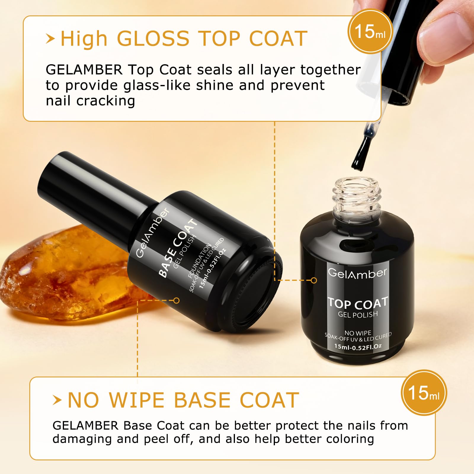 GELAMBER base de gel, crea una base lisa para colores duraderos.