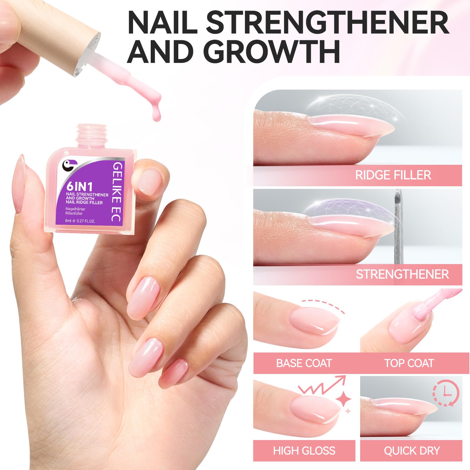 gelike ec base-top-coat-application highlights seamless layering and a glossy finish