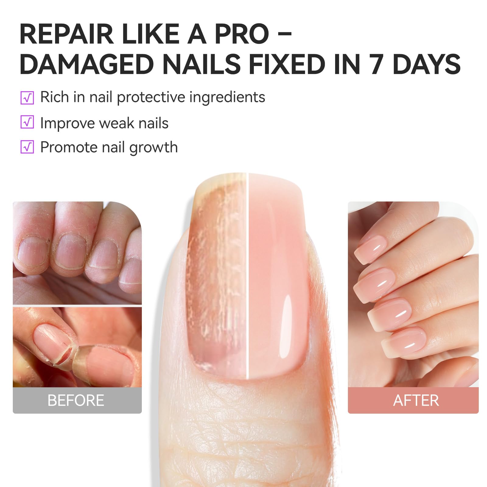 la fórmula contiene keratina y jojoba para uñas más fuertes.