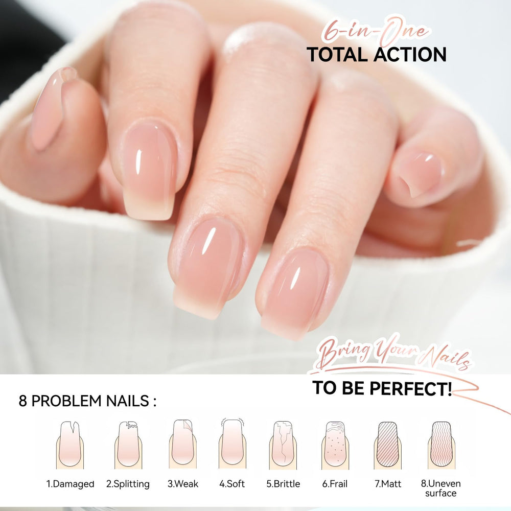 Gelike EC close-up on weakened nails benefiting from strengthening formula.