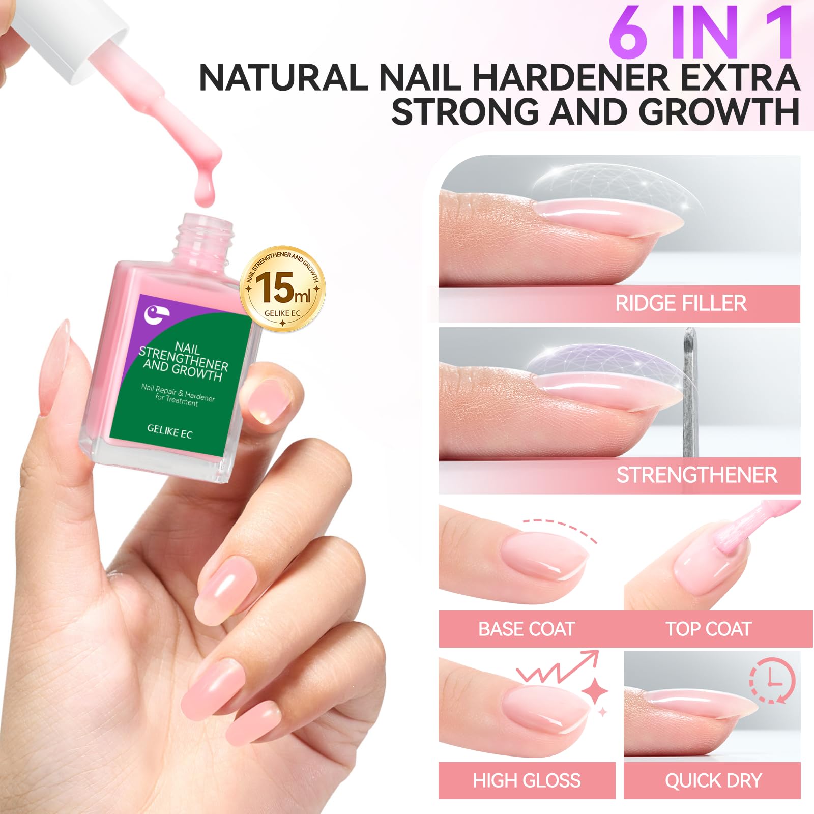 Gelike EC nail growth and strengthening effect over time