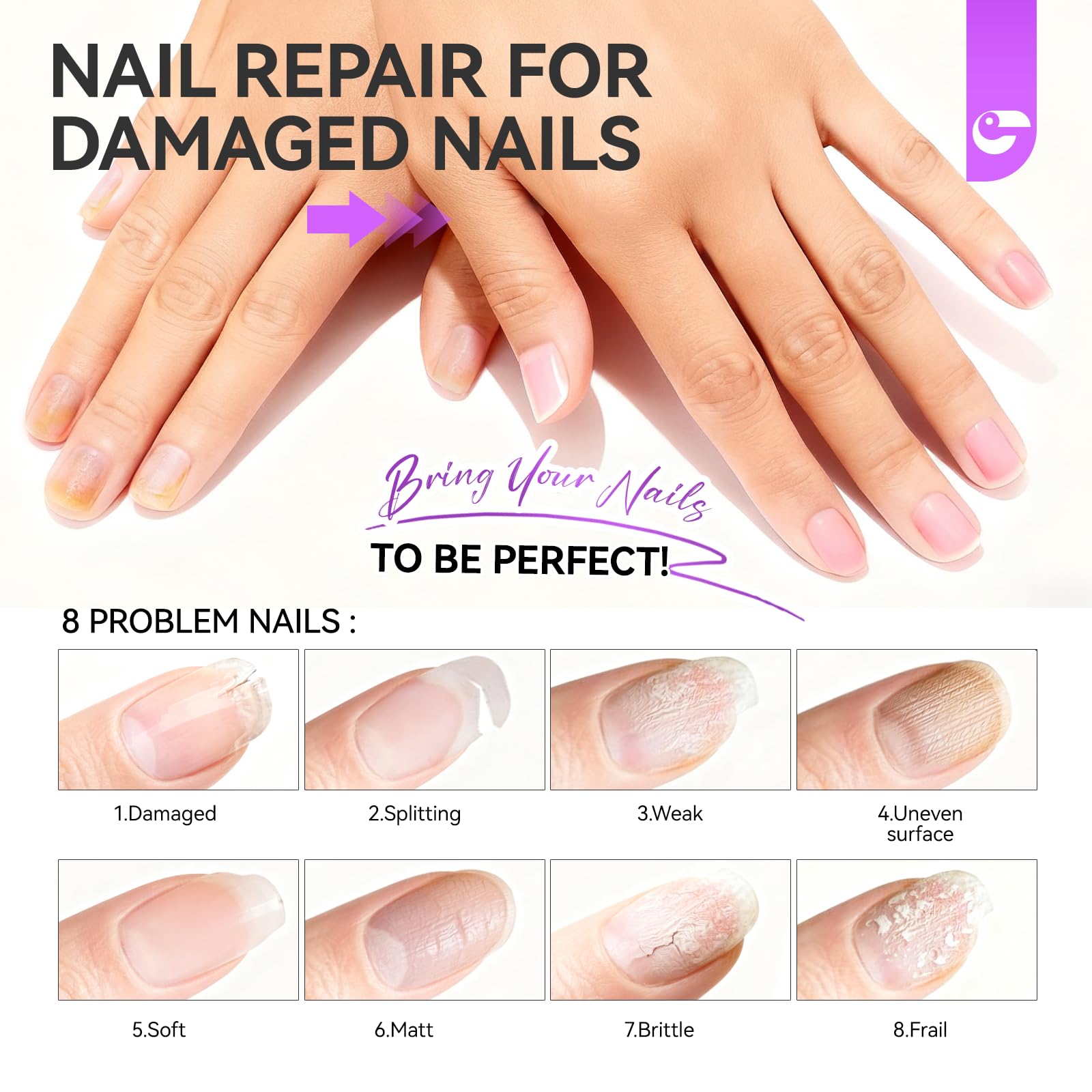 Gelike EC nail strengthener applied to damaged nails for rapid repair