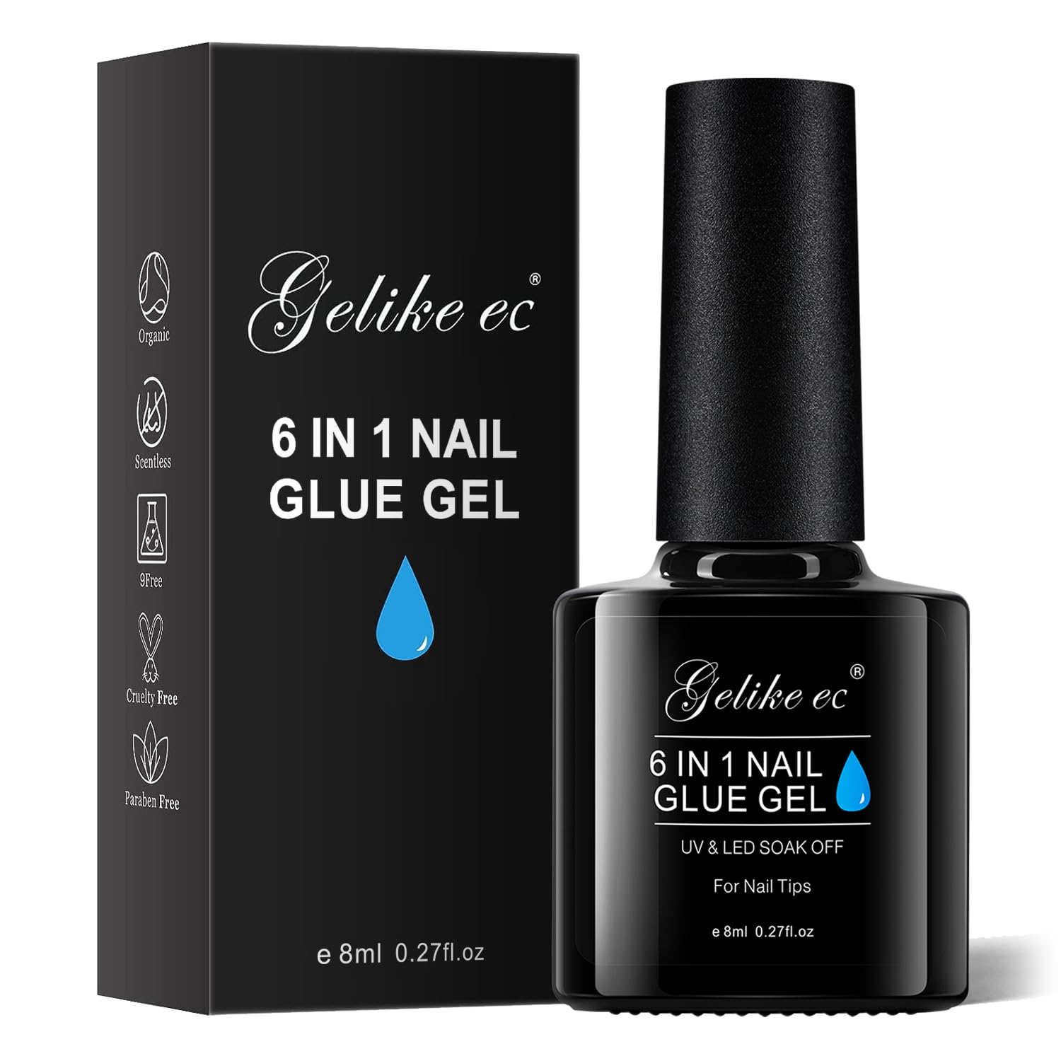 Gelike EC, adhesivo gel UV 6 en 1 para uñas, secado rápido y acabado duradero.