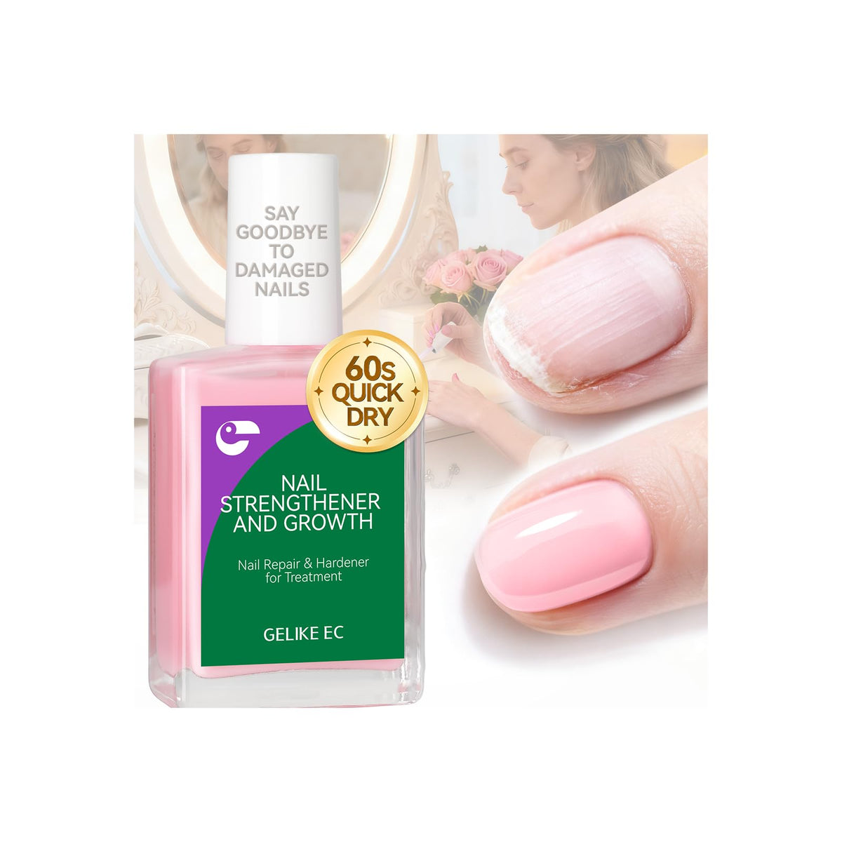 Gelike EC protein nail strengthener pink bottle for at-home use