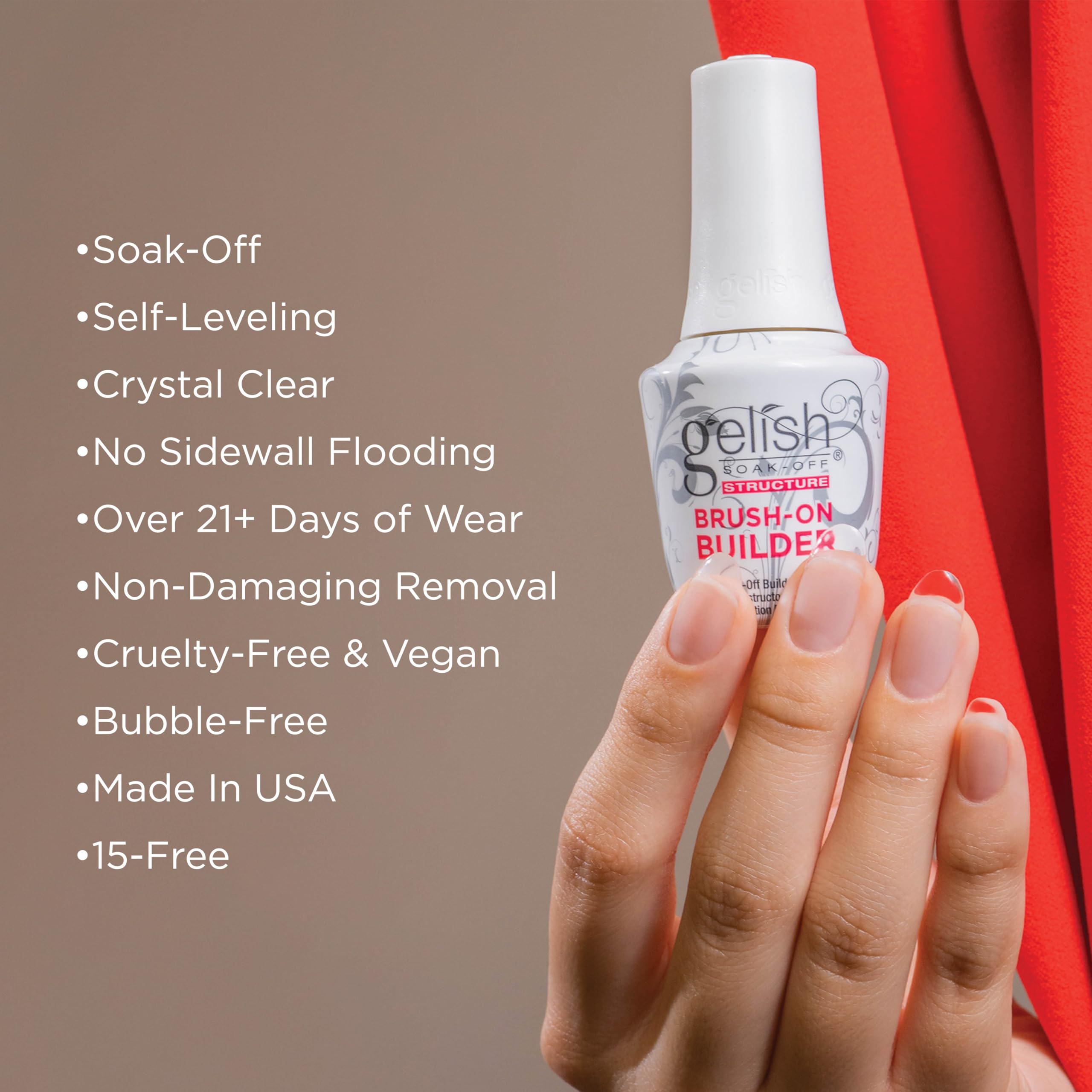 Textura auto-nivelante de Gelish facilita aplicación suave y sin burbujas.