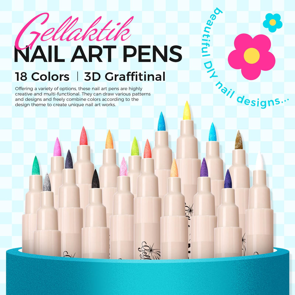 GELLAKTIK 18-color nail art pens precision-tip in action for fine detailing