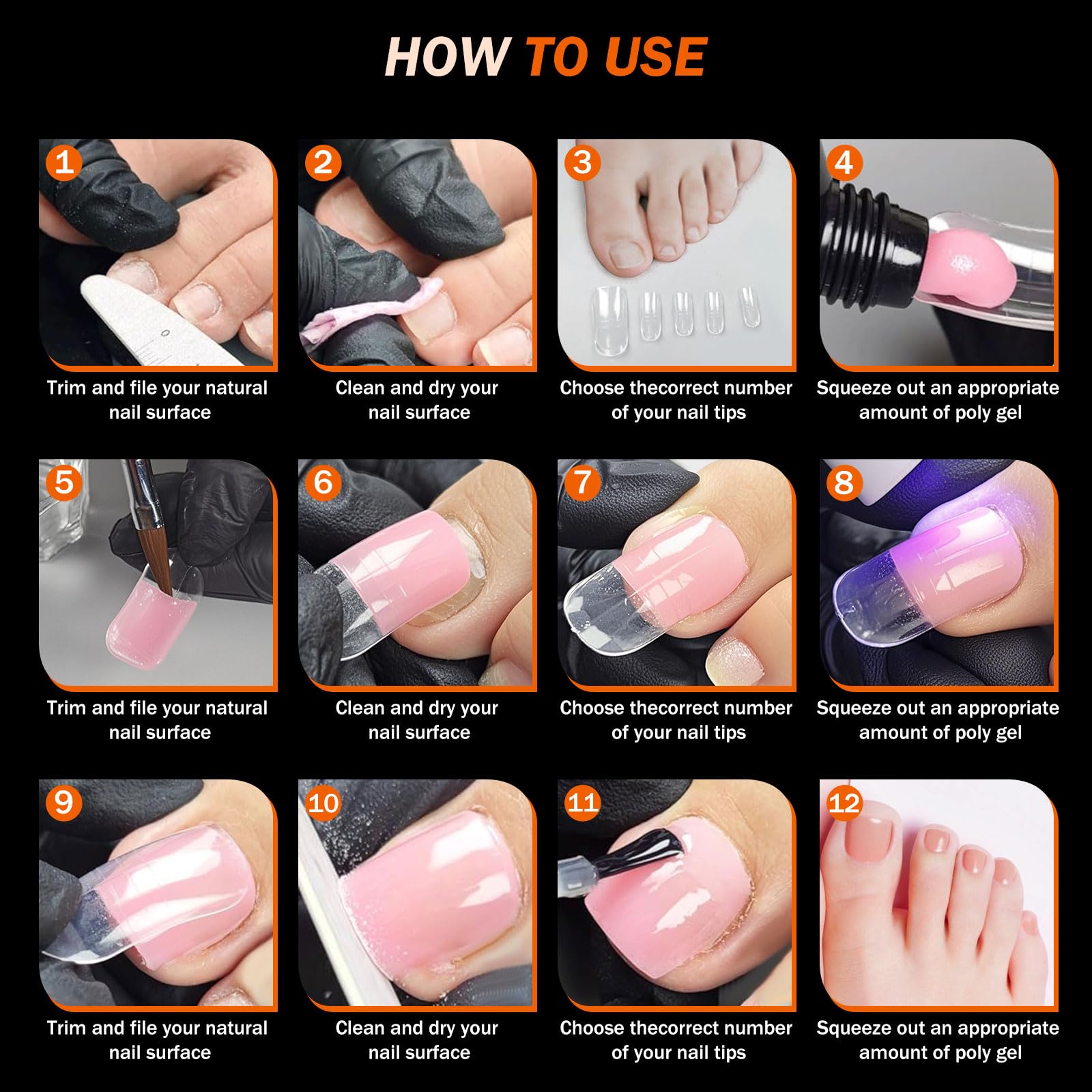 GELLAKTIK clear toe extension molds support versatile gel, acrylic, or dip designs