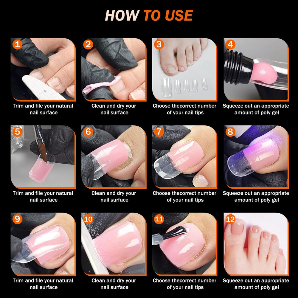 GELLAKTIK clear toe extension molds support versatile gel, acrylic, or dip designs