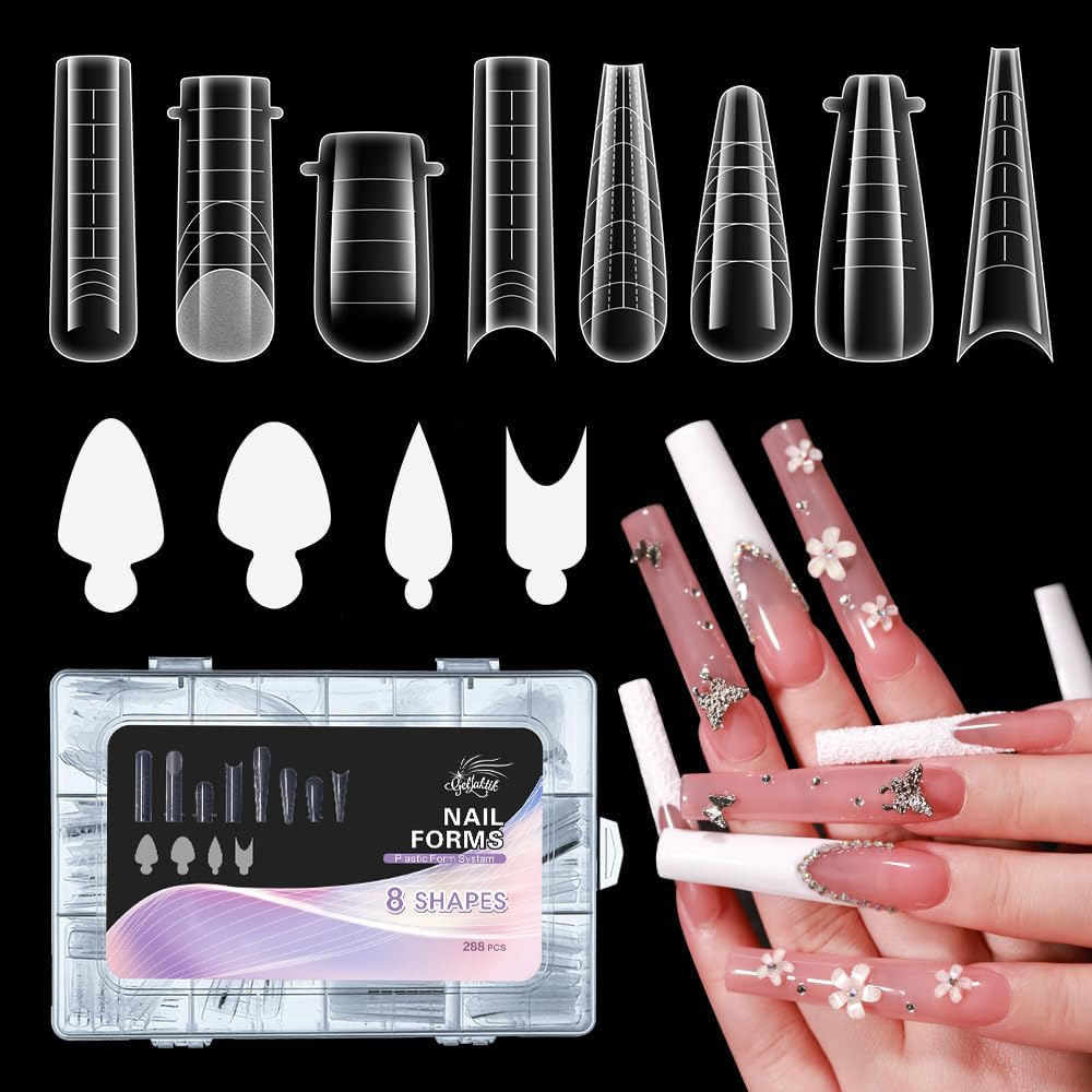 GELLAKTIK nail dual forms for poly gel, 288-piece kit enabling versatile shapes and customizable lengths.