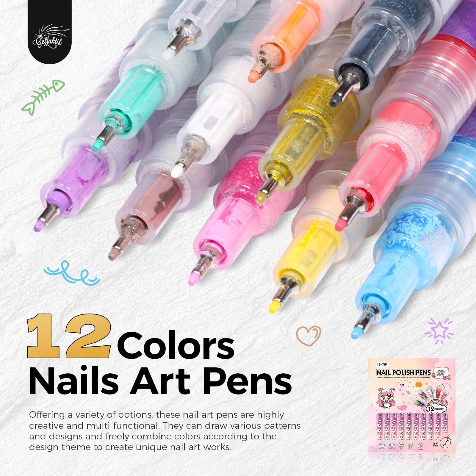 GELLAKTIK punta fina para arte de uñas facilita delineados limpios.