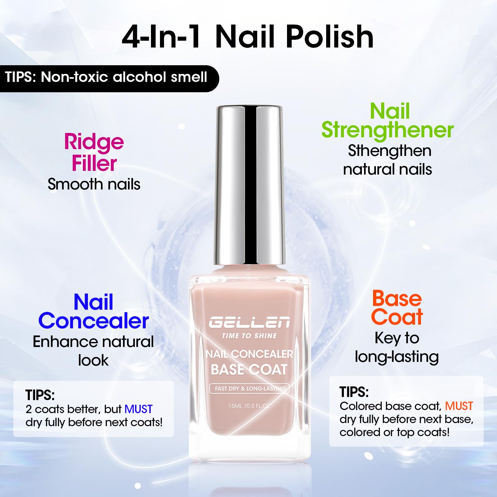 GELLEN 4-in-1 Illuminating Nail Concealer ridge-smoothing on textured nails