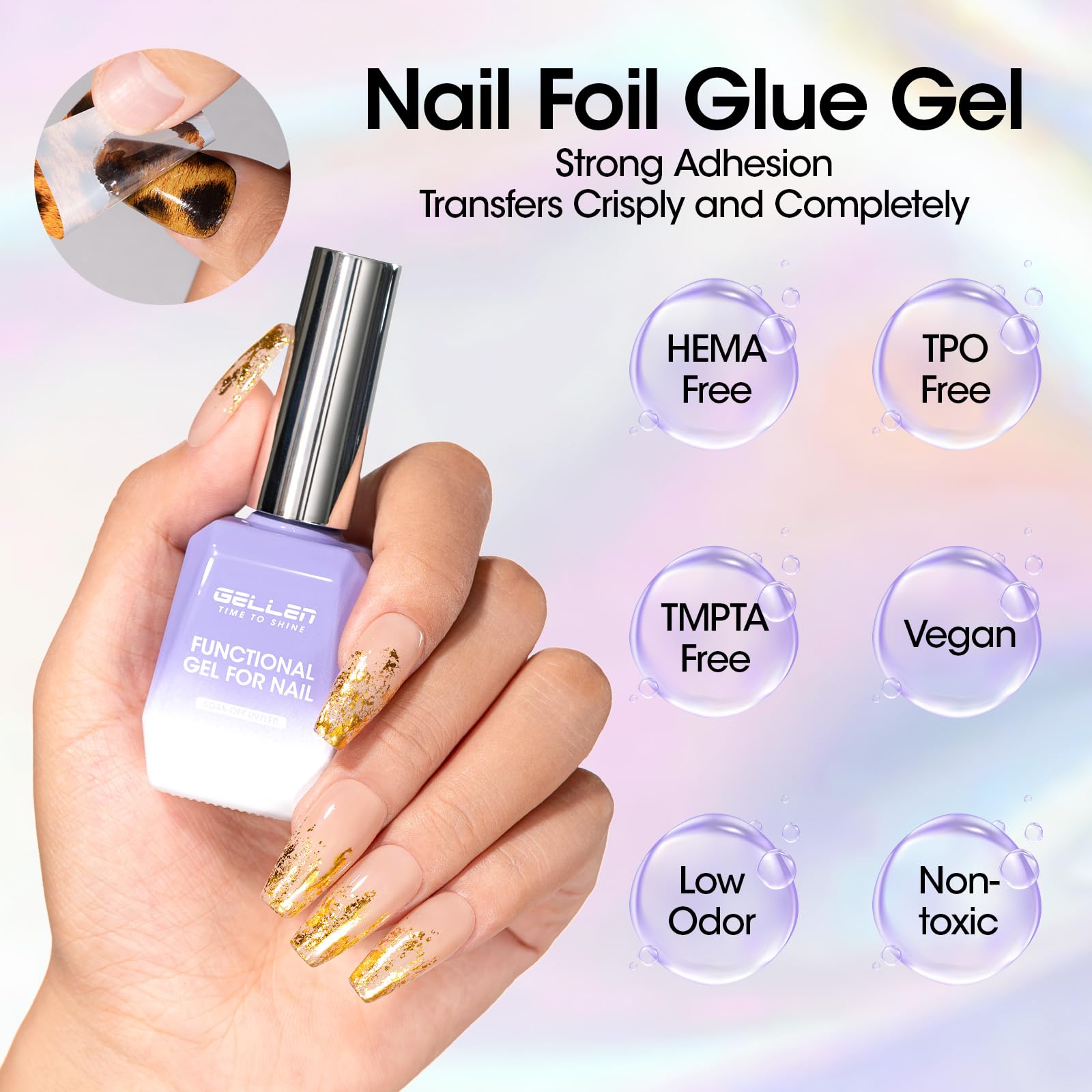 GELLEN adherencia para láminas holográficas en uñas, colores vibrantes