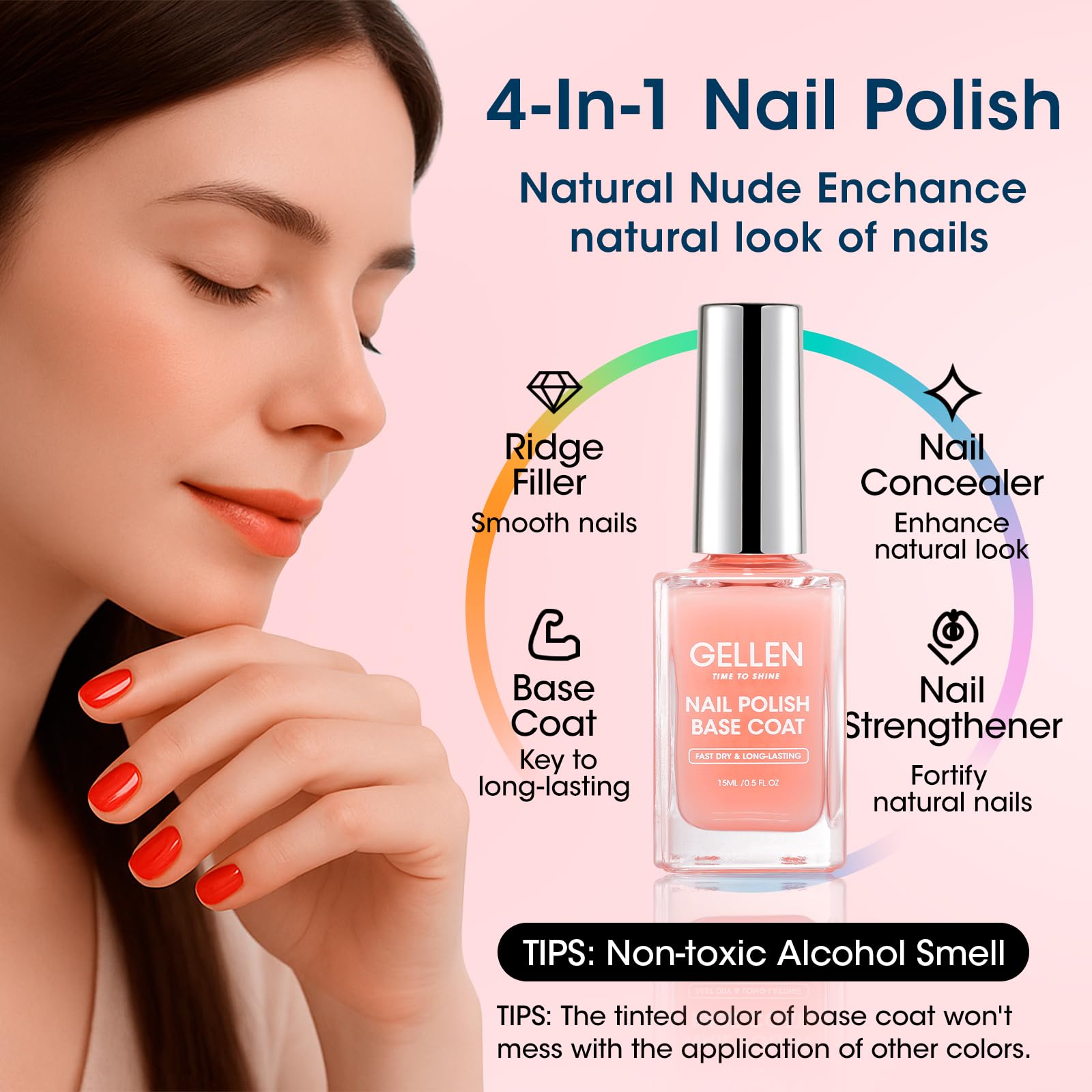 GELLEN base coat application demo image highlights ridge smoothing for even surfaces.